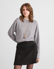 Fringed Overlay Mini Skirt BLACK TWEED BLEND