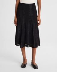 Asymmetric Lace Panel Midi Skirt JET BLACK