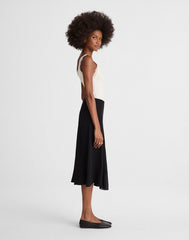 Asymmetric Lace Panel Midi Skirt JET BLACK