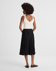 Asymmetric Lace Panel Midi Skirt JET BLACK