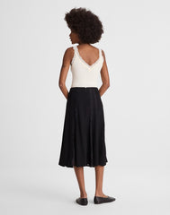 Asymmetric Lace Panel Midi Skirt JET BLACK