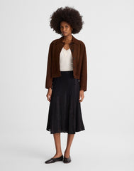 Asymmetric Lace Panel Midi Skirt JET BLACK