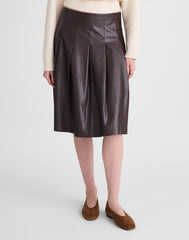 Pleated Midi Skirt in Faux Leather DARK CHICORY
