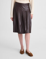 Pleated Midi Skirt in Faux Leather DARK CHICORY