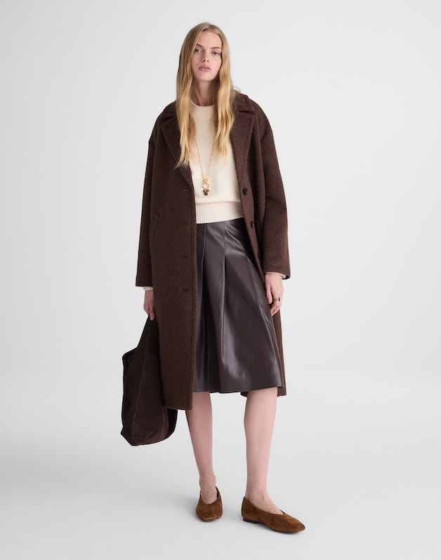 Pleated Midi Skirt in Faux Leather DARK CHICORY