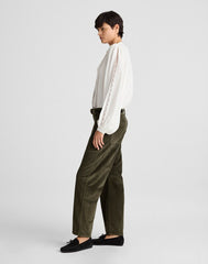 The Darted Barrel-Leg Utility Pant in Corduroy MIDNIGHT OLIVE