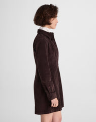 Seamed Button-Up Mini Dress in Corduroy DARK CAROB