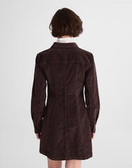 Seamed Button-Up Mini Dress in Corduroy DARK CAROB