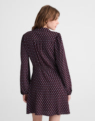 Puff-Sleeve Mini Wrap Shirtdress BURG FOULARD