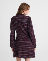 Puff-Sleeve Mini Wrap Shirtdress BURG FOULARD
