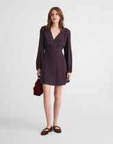 Puff-Sleeve Mini Wrap Shirtdress BURG FOULARD
