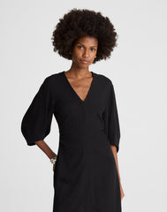 V-Neck Ruched Midi Dress JET BLACK