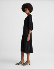 V-Neck Ruched Midi Dress JET BLACK