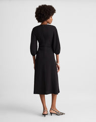 V-Neck Ruched Midi Dress JET BLACK
