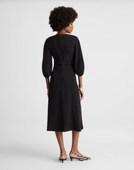 V-Neck Ruched Midi Dress JET BLACK