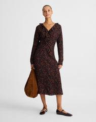 Ruffled Midi Dress ROSE RED