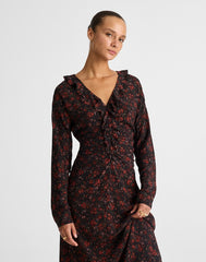 Ruffled Midi Dress ROSE RED
