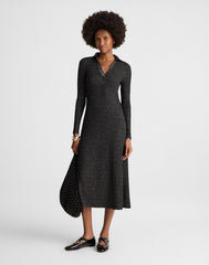 Ribbed Y-Neck Polo Maxi Dress LUREX BLACK