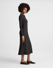 Ribbed Y-Neck Polo Maxi Dress LUREX BLACK