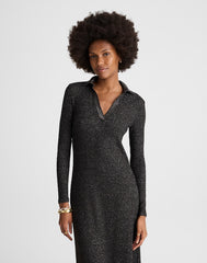 Ribbed Y-Neck Polo Maxi Dress LUREX BLACK