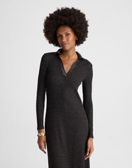 Ribbed Y-Neck Polo Maxi Dress LUREX BLACK