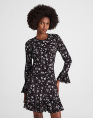 Long-Sleeve A-Line Mini Dress ROSE BROWN AND IVORY
