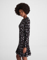Long-Sleeve A-Line Mini Dress ROSE BROWN AND IVORY