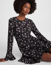 Long-Sleeve A-Line Mini Dress ROSE BROWN AND IVORY