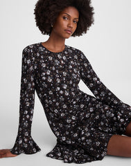 Long-Sleeve A-Line Mini Dress ROSE BROWN AND IVORY