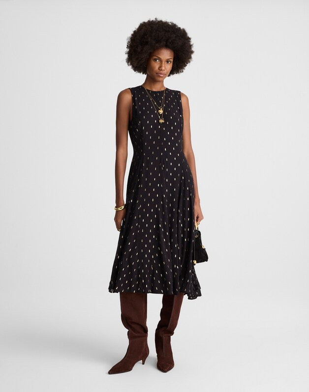 Sleeveless Flared Midi Dress CRINKLE ECOVERO LUREX