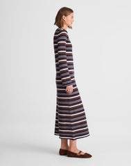 Crewneck Sweater Maxi Dress in Merino Wool NAVY MULTI STRIPE