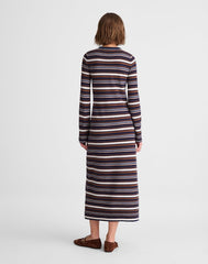 Crewneck Sweater Maxi Dress in Merino Wool NAVY MULTI STRIPE