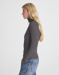 Ribbed Turtleneck Tee in Stripe WINTER WHITE