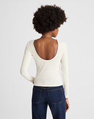 Sparkle Scoop-Back Long-Sleeve Top LUREX ANTIQUE CREAM