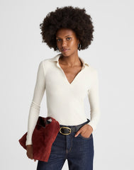 Sparkle Long-Sleeve Polo Top LUREX ANTIQUE CREAM