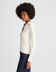 Sparkle Long-Sleeve Polo Top LUREX ANTIQUE CREAM