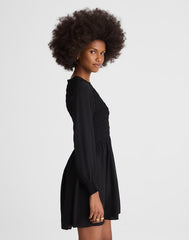 Long-Sleeve Smocked Mini Dress JET BLACK