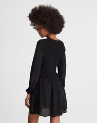 Long-Sleeve Smocked Mini Dress JET BLACK