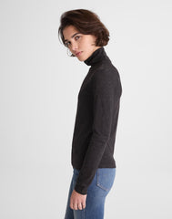 Turtleneck Long-Sleeve Top in Wool Blend HTHR CHARCOAL