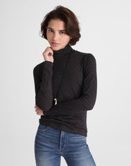 Turtleneck Long-Sleeve Top in Wool Blend HTHR CHARCOAL