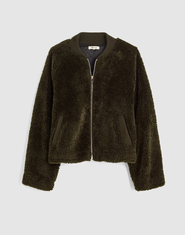 Bomber Jacket in Sherpa MIDNIGHT OLIVE