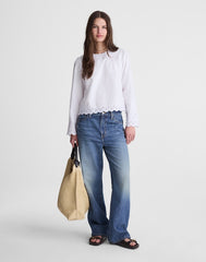 Embroidered Puff-Sleeve Top in Poplin WHITE