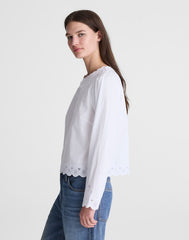 Embroidered Puff-Sleeve Top in Poplin WHITE