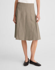A-Line Midi Skirt in Wool-Blend Twill TAN PLAID