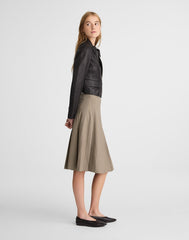 A-Line Midi Skirt in Wool-Blend Twill TAN PLAID
