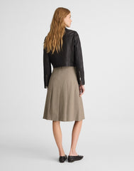 A-Line Midi Skirt in Wool-Blend Twill TAN PLAID