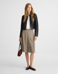 A-Line Midi Skirt in Wool-Blend Twill TAN PLAID
