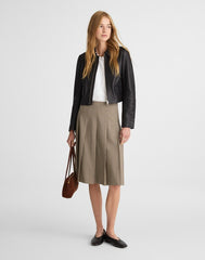 A-Line Midi Skirt in Wool-Blend Twill TAN PLAID