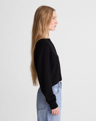 Raglan-Sleeve Cropped Cardigan in Merino Wool BLACK