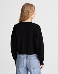Raglan-Sleeve Cropped Cardigan in Merino Wool BLACK